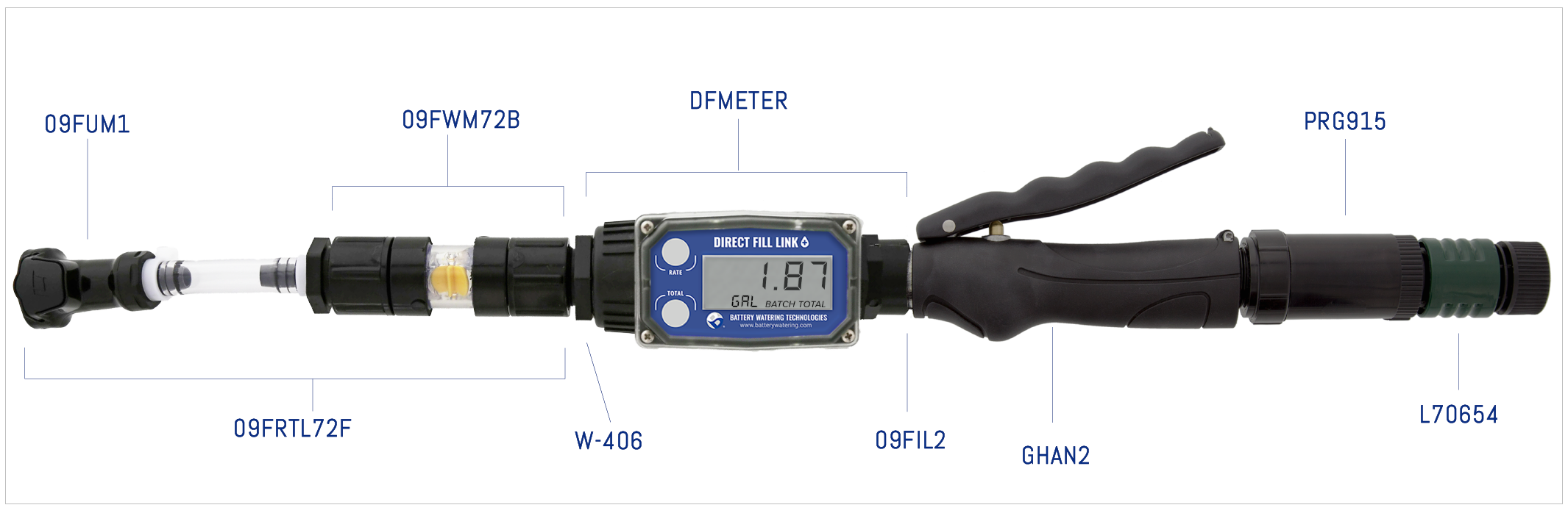 Direct Fill Link with 20' hose and strainer Black Connector